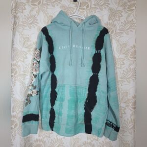 CIVIL REGIME AQUA DREAMS UNISEX HOODIE sz S KANGAROO POCKET ROSES EMBROIDERY EUC